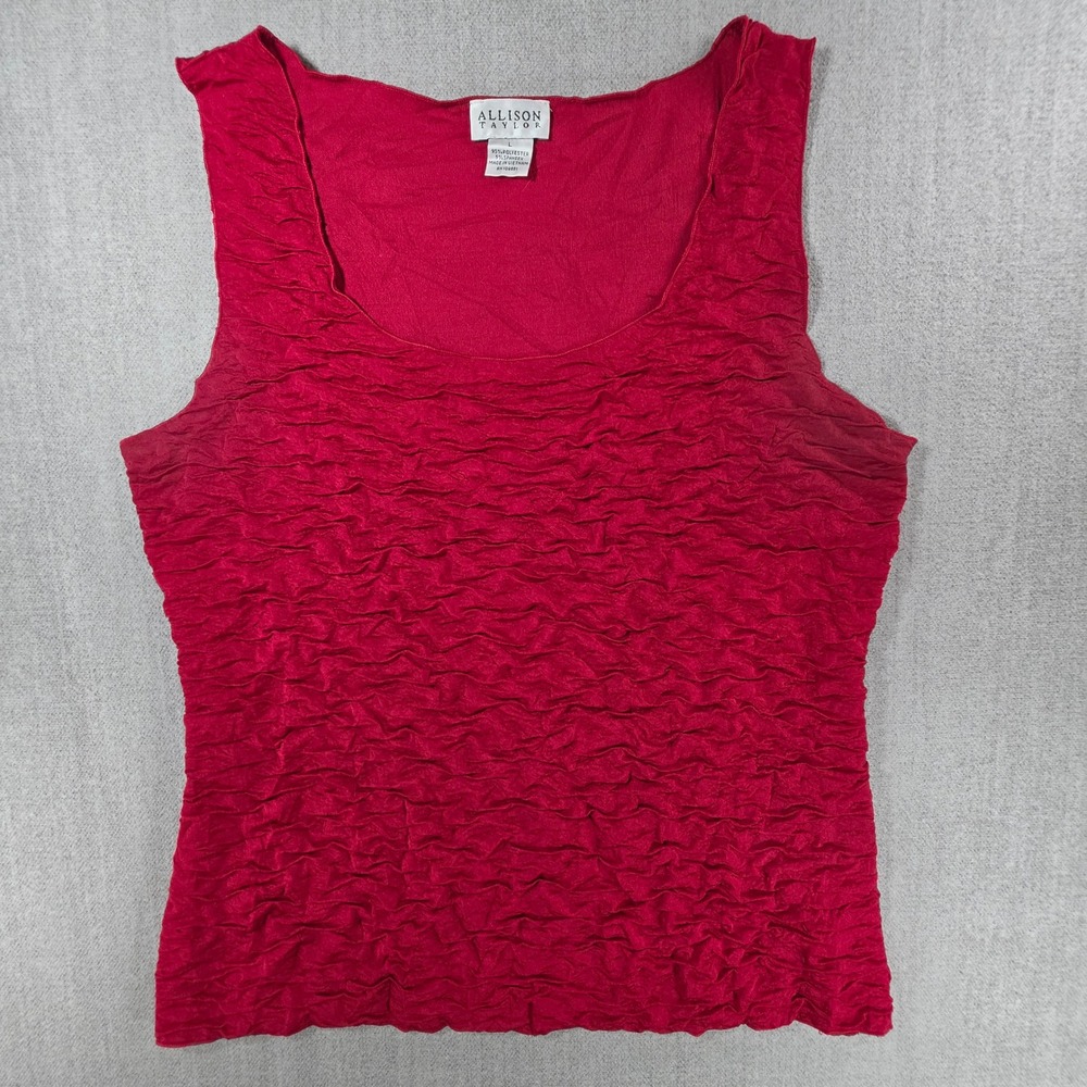 Allison Taylor Tank Top Women Large Red Textured Crinkled Sleeveless Scoop‎ Neck